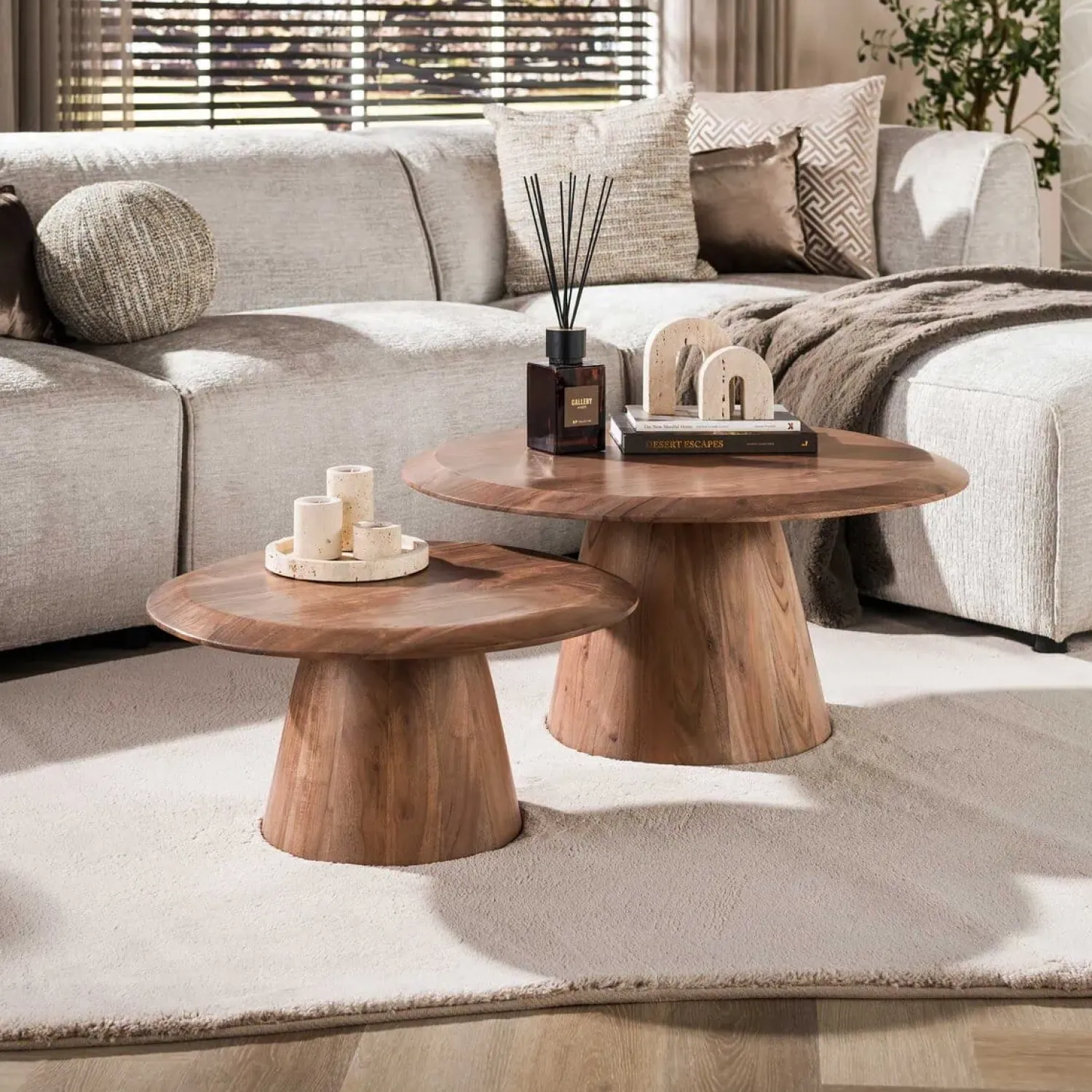 Kalfort Salontafels|Luna Salontafel set van 2 rond Acaciahout