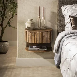 Kalfort Nachtkastjes|Industriele Kasten|Malibu Nachtkastje met plankje Zwevend Mangohout 40cm