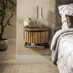 Kalfort Nachtkastjes|Industriele Kasten|Malibu Nachtkastje met plankje Zwevend Mangohout 40cm