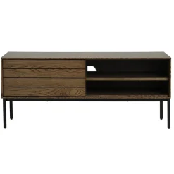 LykkeHome Industriele Kasten|Tv Meubels|Malou TV meubel donkerbruin eikenhoutfineer 120cm