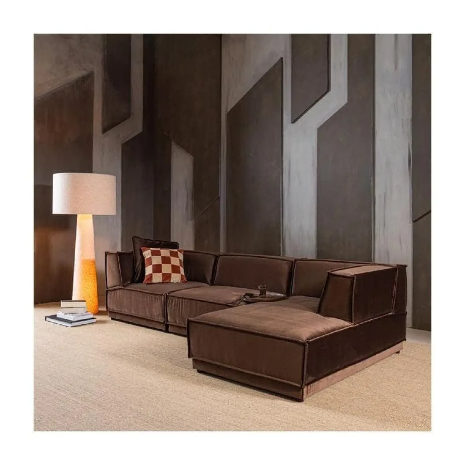 WOOOD Modulaire Banken|Manu Bank Chaise longue Rechts Velvet Bruin