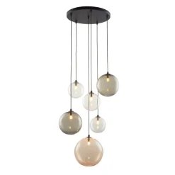 Trading Lighting Hanglampen|Glazen Hanglamp|Marco 6-lichts getrapte Hanglamp meerkleurig glas