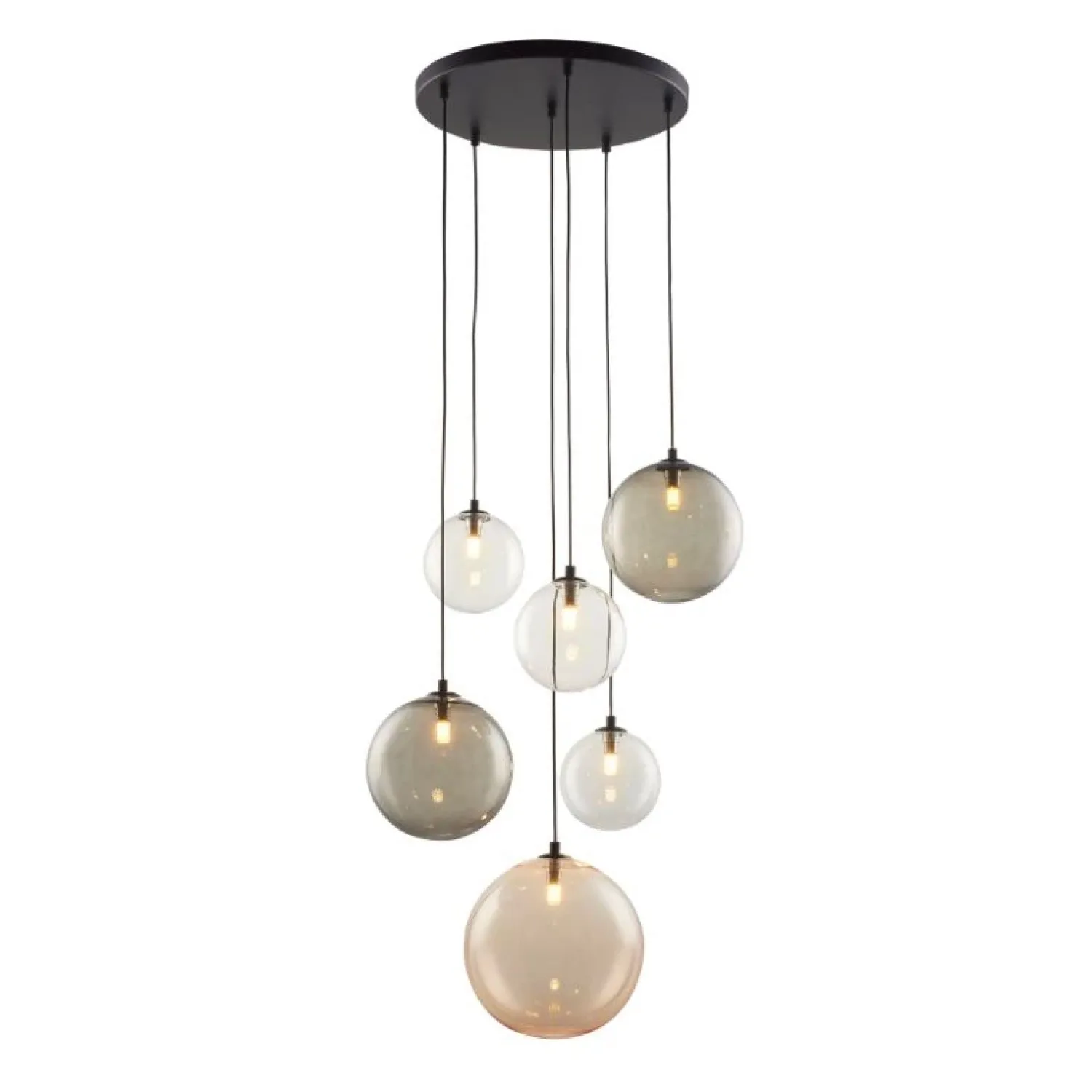 Trading Lighting Hanglampen|Glazen Hanglamp|Marco 6-lichts getrapte Hanglamp meerkleurig glas
