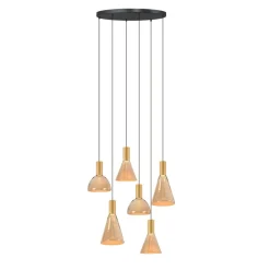 Trading Lighting Hanglampen|Glazen Hanglamp|Marlo 6-lichts getrapte Hanglamp Amber glas