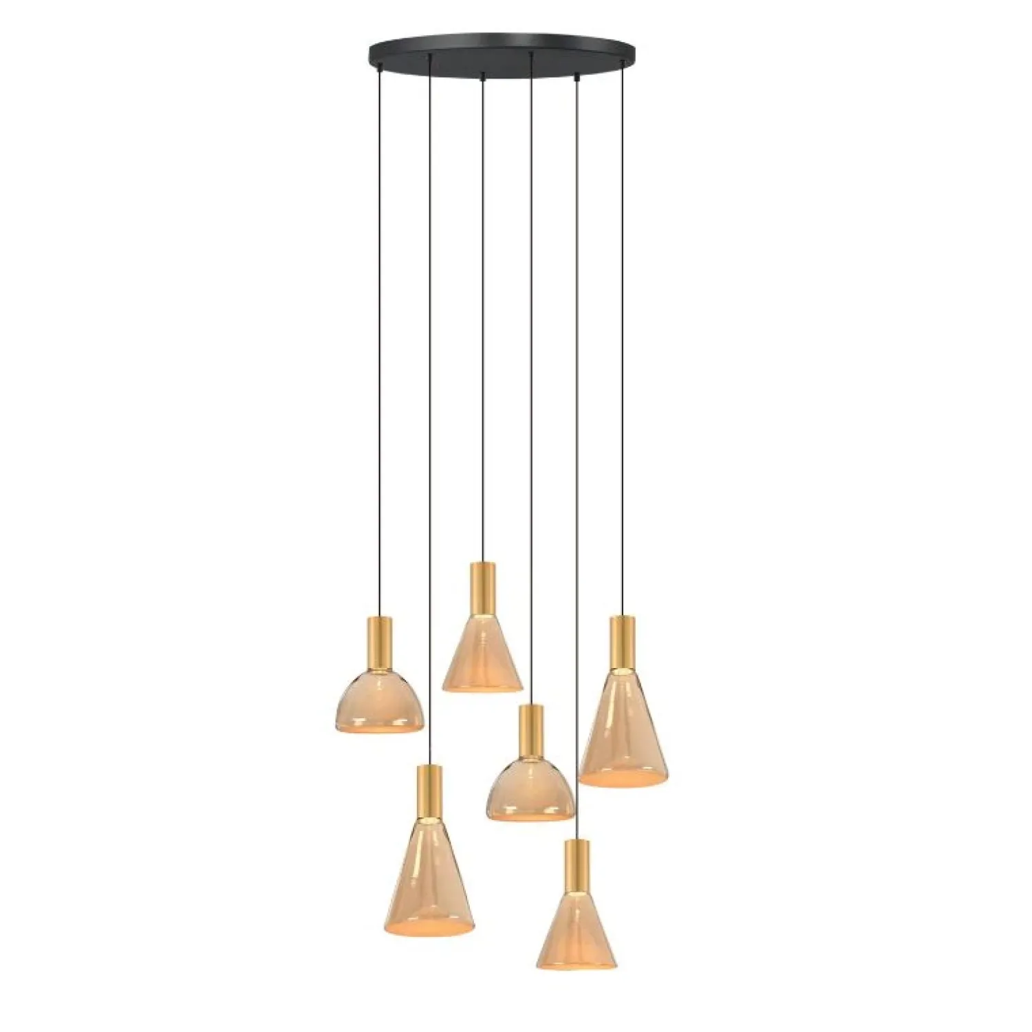 Trading Lighting Hanglampen|Glazen Hanglamp|Marlo 6-lichts getrapte Hanglamp Amber glas