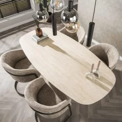 Kalfort Eettafels|Matteo Eettafel Deens ovaal Travertin 180cm