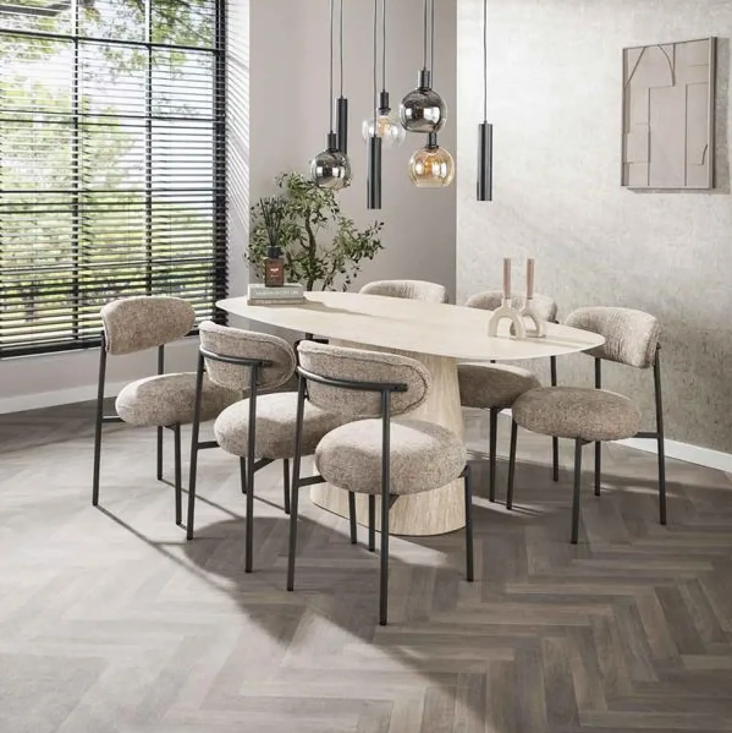 Kalfort Eettafels|Matteo Eettafel Deens ovaal Travertin 180cm