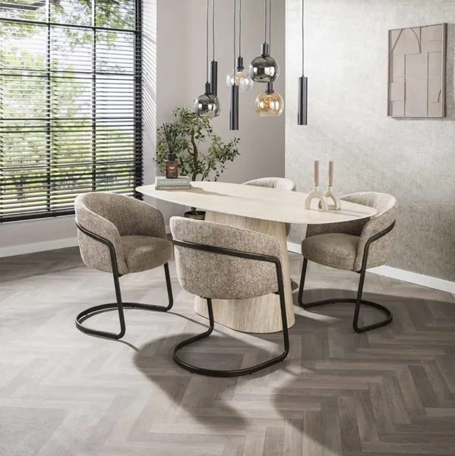 Kalfort Eettafels|Matteo Eettafel Deens ovaal Travertin 180cm