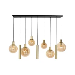 Steinmex Hanglampen|Glazen Hanglamp|Maya 6+3 lichts Hanglamp Amber