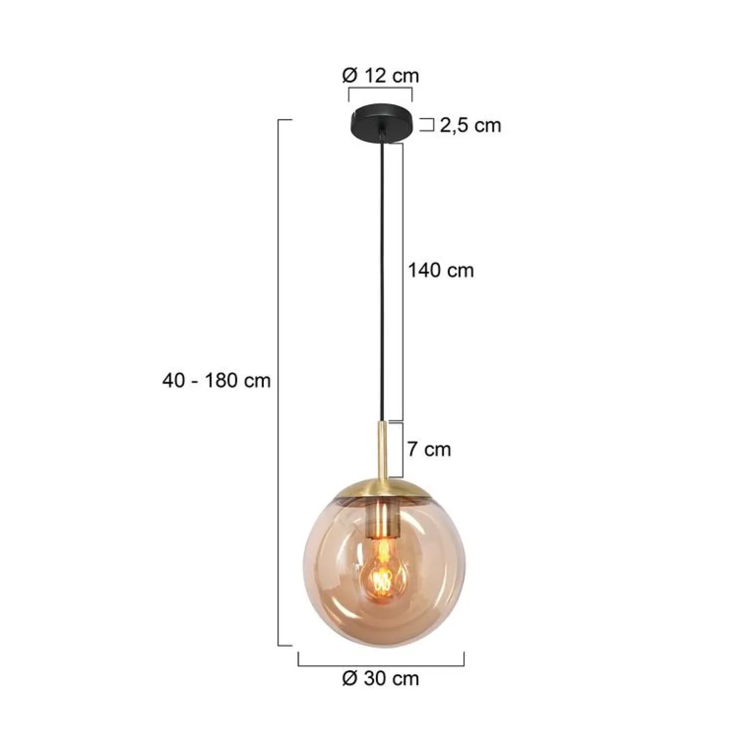 Steinmex Hanglampen|Glazen Hanglamp|Maya 1-lichts Hanglamp 30cm Amber