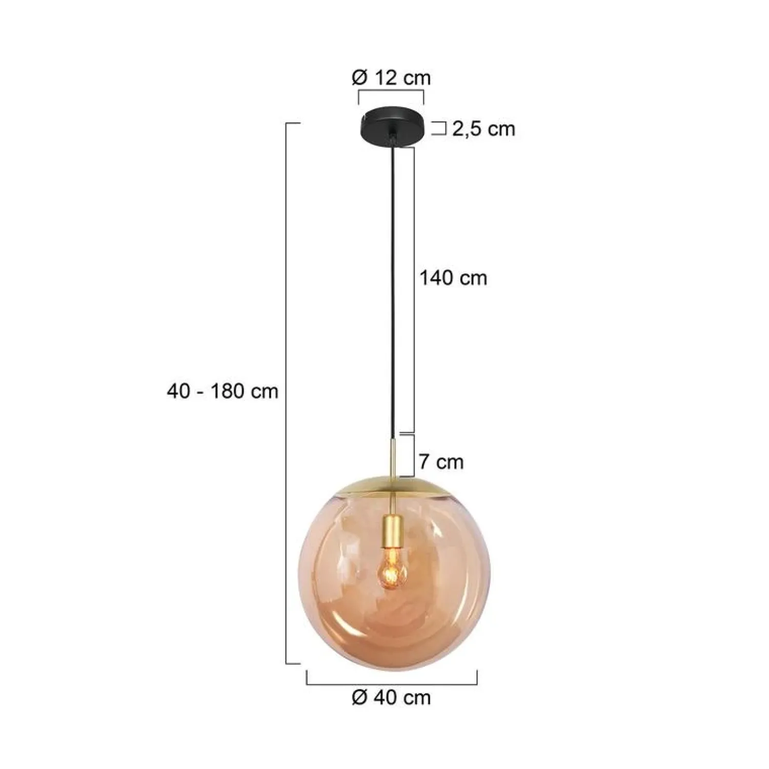 Steinmex Hanglampen|Glazen Hanglamp|Maya 1-lichts Hanglamp 40cm Amber