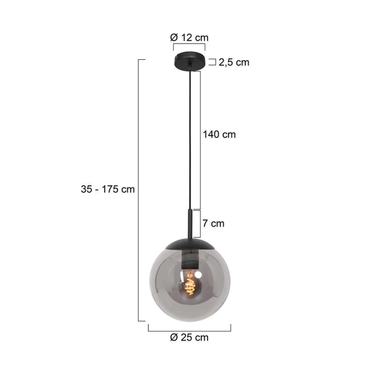 Kalfort Hanglampen|Glazen Hanglamp|Maya 1-lichts Hanglamp 25cm Smoke