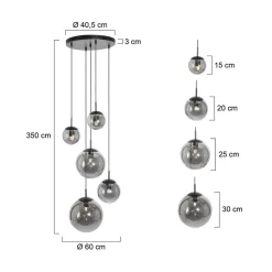 Steinmex Hanglampen|Glazen Hanglamp|Maya 5-lichts Hanglamp Getrapt Smoke