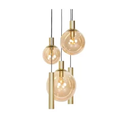 Steinmex Hanglampen|Glazen Hanglamp|Maya 3+2 lichts Hanglamp Getrapt Amber