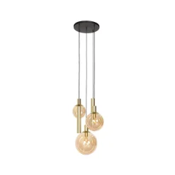 Steinmex Hanglampen|Glazen Hanglamp|Maya 3+2 lichts Hanglamp Getrapt Amber