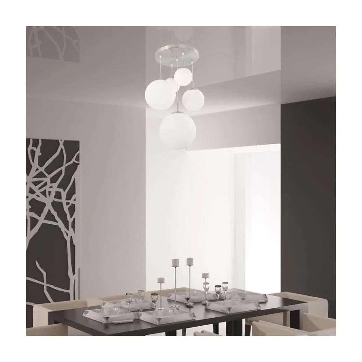 Steinmex Hanglampen|Glazen Hanglamp|Maya 5-lichts Hanglamp Getrapt Opaal wit