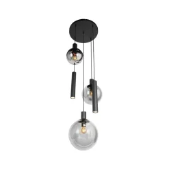 Steinmex Hanglampen|Glazen Hanglamp|Maya 3+2 lichts Hanglamp Getrapt Smoke