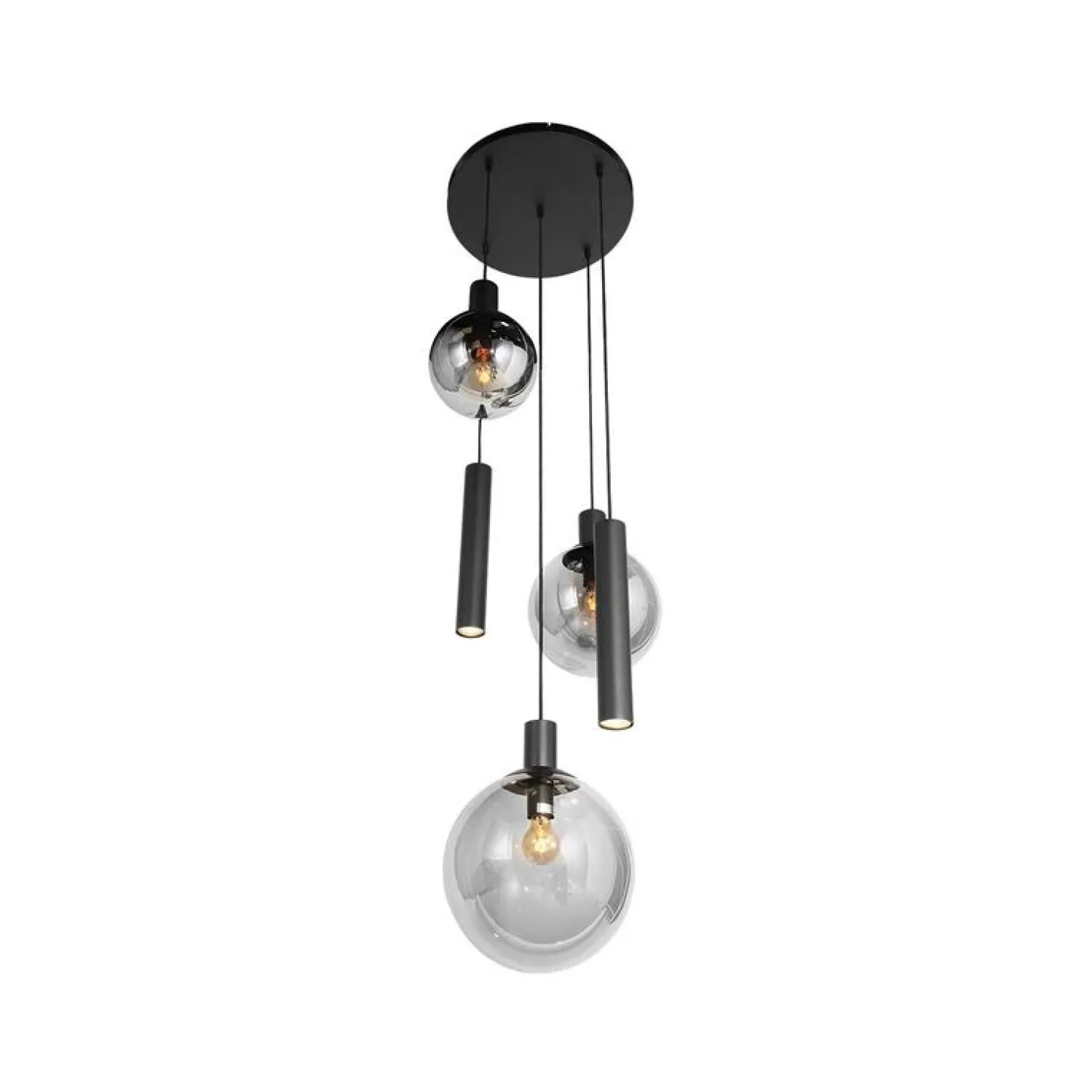 Steinmex Hanglampen|Glazen Hanglamp|Maya 3+2 lichts Hanglamp Getrapt Smoke