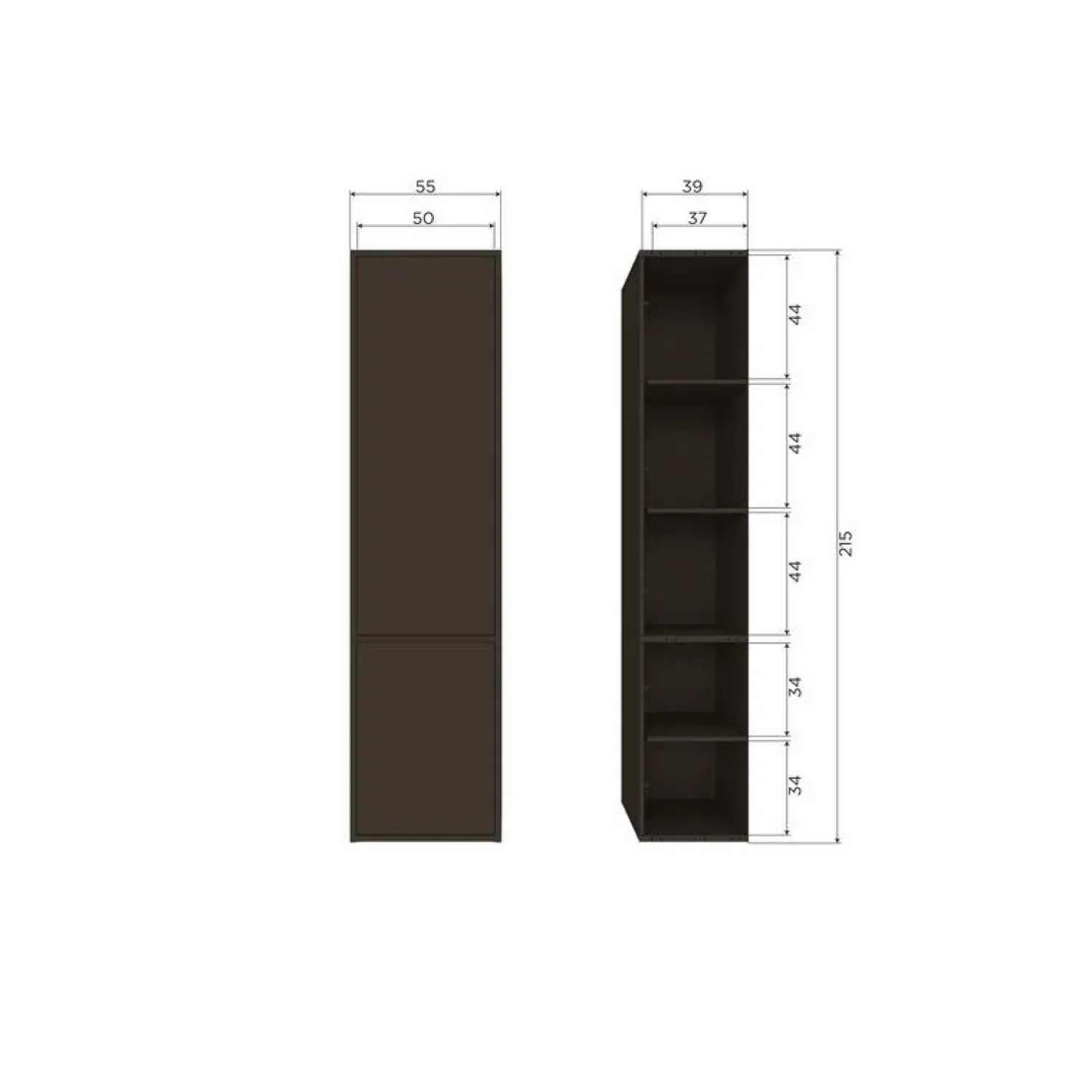 WOOOD Wandkasten|Industriele Kasten|Meggy Wandkast Smal Grenen Middenbruin 55cm