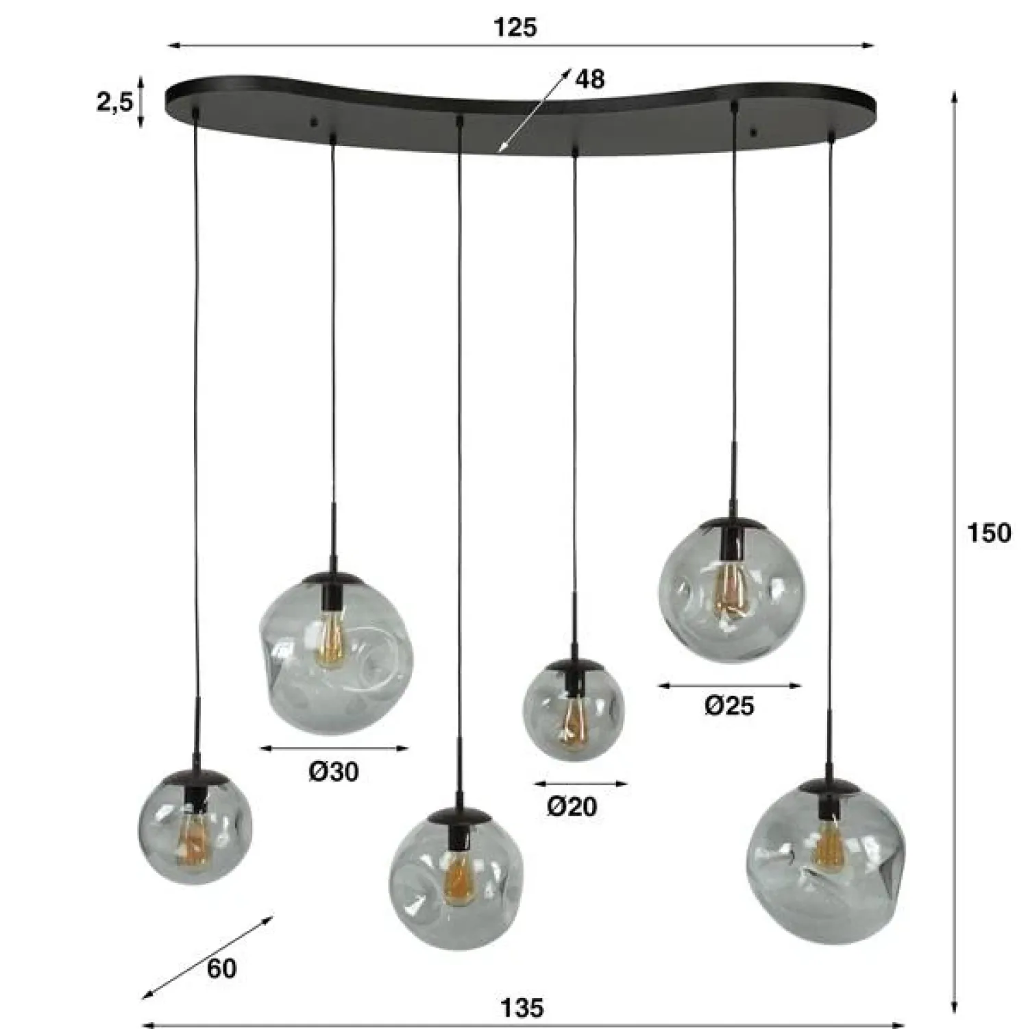 Kalfort Hanglampen|Glazen Hanglamp|Mika 6-lichts Hanglamp Smoke