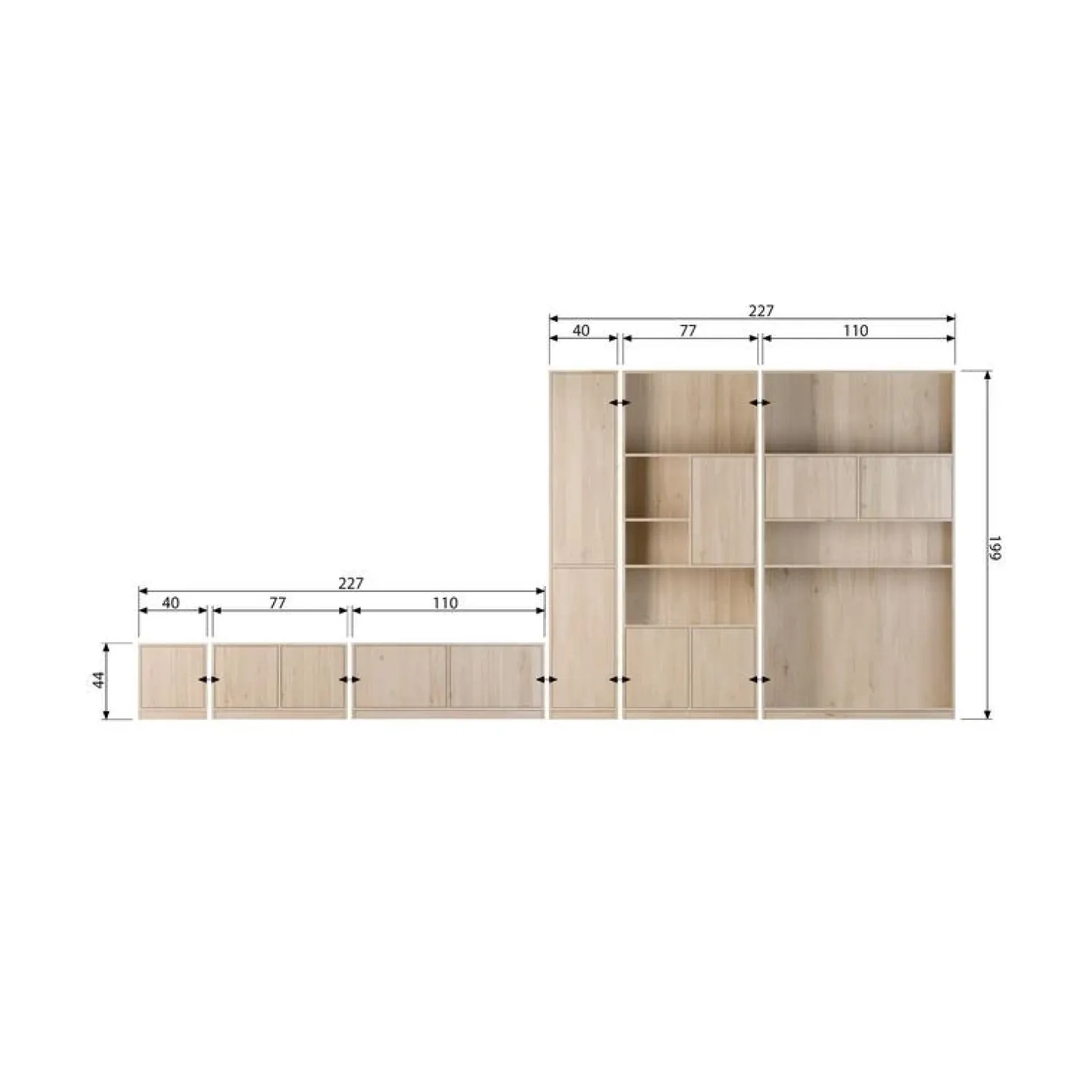 vtwonen Wandkasten|Industriele Kasten|Modulair Bovenkast Eiken Naturel Mat 110cm