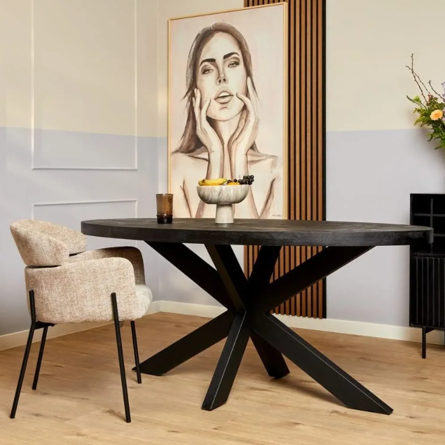 Furndea Eettafels|Morada eettafel industrieel ovaal mangohout zwart 180cm