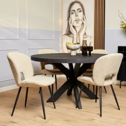 Furndea Eettafels|Morada eettafel industrieel rond mangohout zwart 130cm