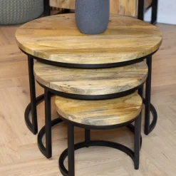 Furndea Salontafels|Morada salontafel industrieel mangohout naturel rond set van 3