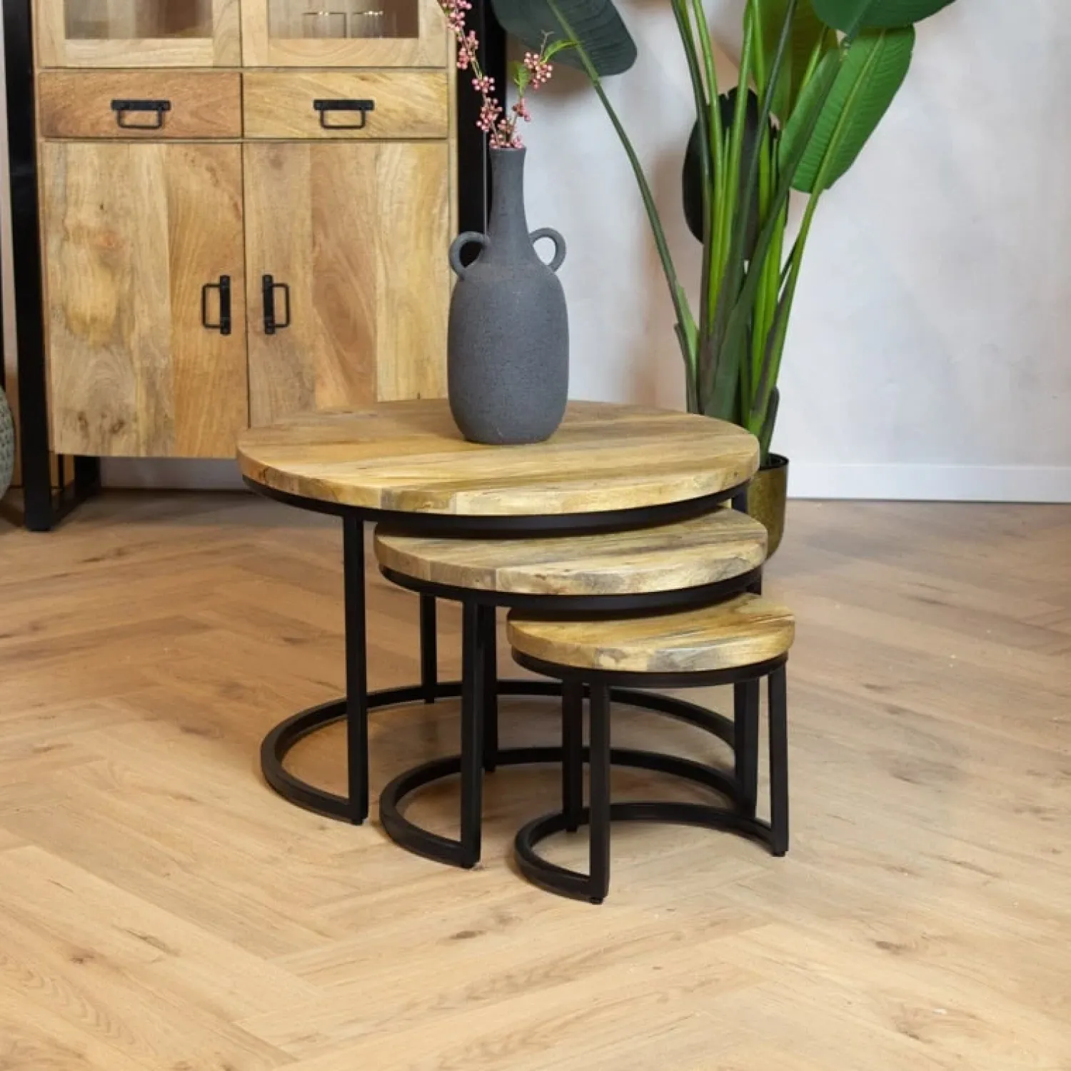 Furndea Salontafels|Morada salontafel industrieel mangohout naturel rond set van 3