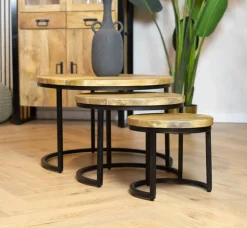 Furndea Salontafels|Morada salontafel industrieel mangohout naturel rond set van 3