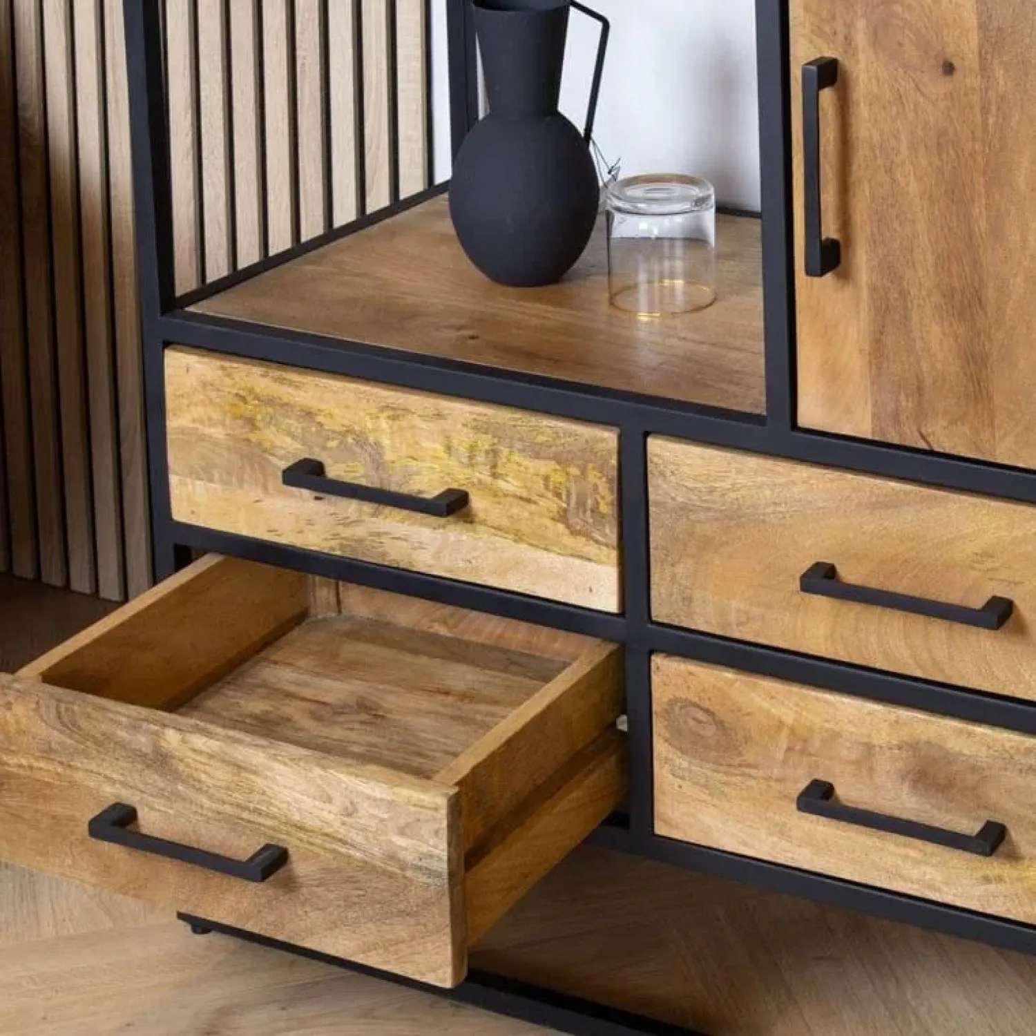 Furndea Vakkenkasten|Industriele Kasten|Morada Vakkenkast naturel Mangohout 90cm