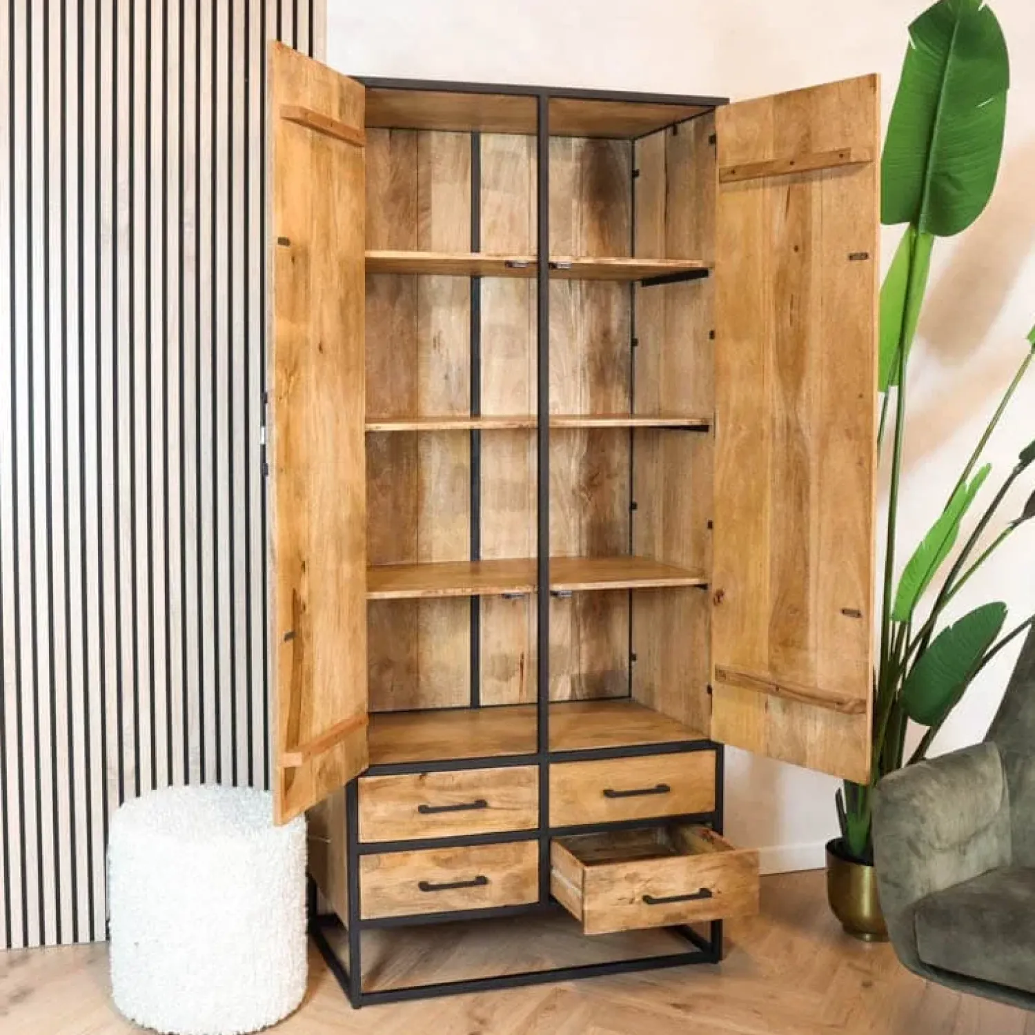 Furndea Wandkasten|Industriele Kasten|Morada Wandkast naturel Mangohout 90cm