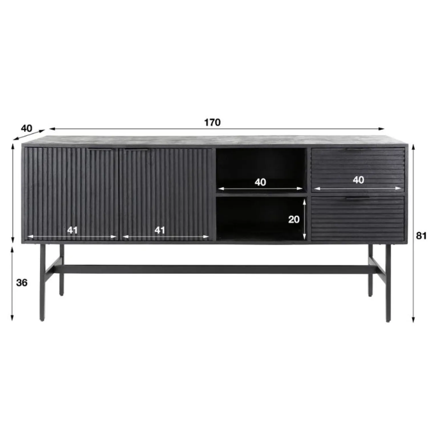 Kalfort Dressoirs|Industriele Kasten|Morina Dressoir mangohout Zwart 170cm