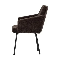 WOOOD Eetkamerstoelen|Mount Eetkamerstoel Met Armleuning Chenille Donkerbruin