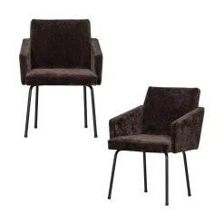 WOOOD Eetkamerstoelen|Mount Eetkamerstoel Met Armleuning Chenille Donkerbruin