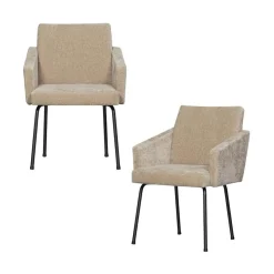 WOOOD Eetkamerstoelen|Mount Eetkamerstoel Met Armleuning Chenille Zand