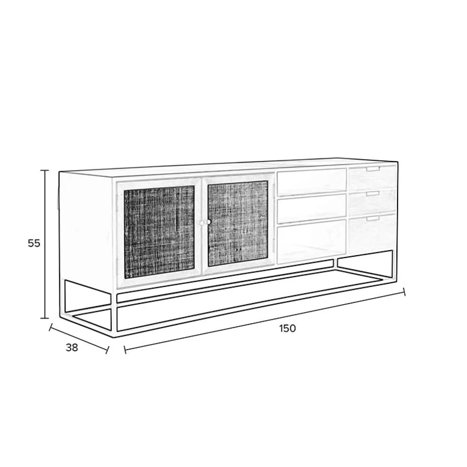 NORI Living Industriele Kasten|Tv Meubels|Muji tv meubel met 3 lades rotan 150cm