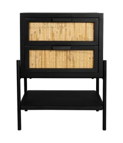 Dutchbone Nachtkastjes|Industriele Kasten|Nachtkastje Yasu Rotan Zwart 45cm