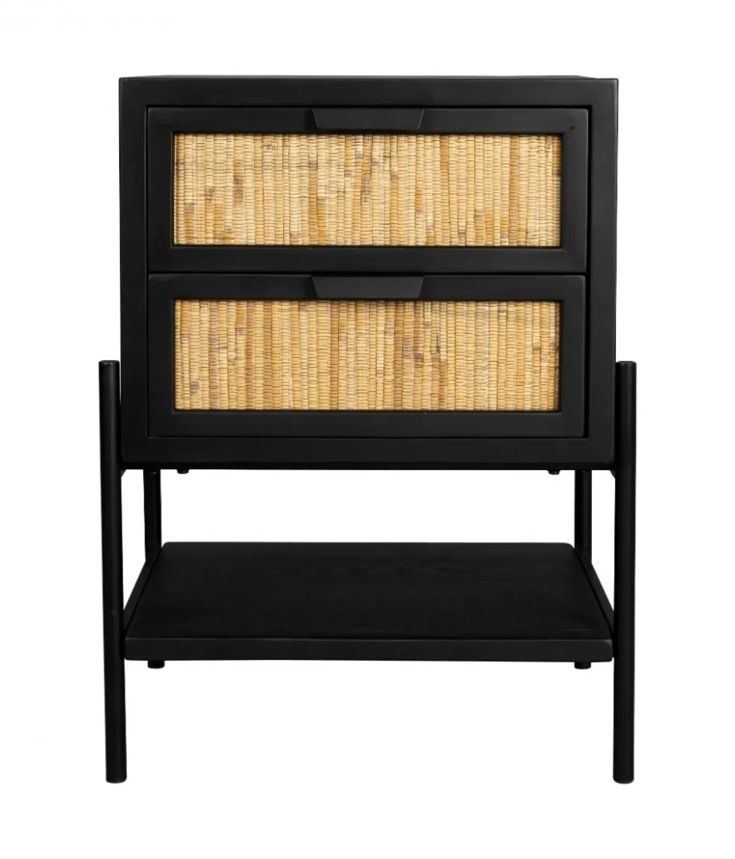 Dutchbone Nachtkastjes|Industriele Kasten|Nachtkastje Yasu Rotan Zwart 45cm