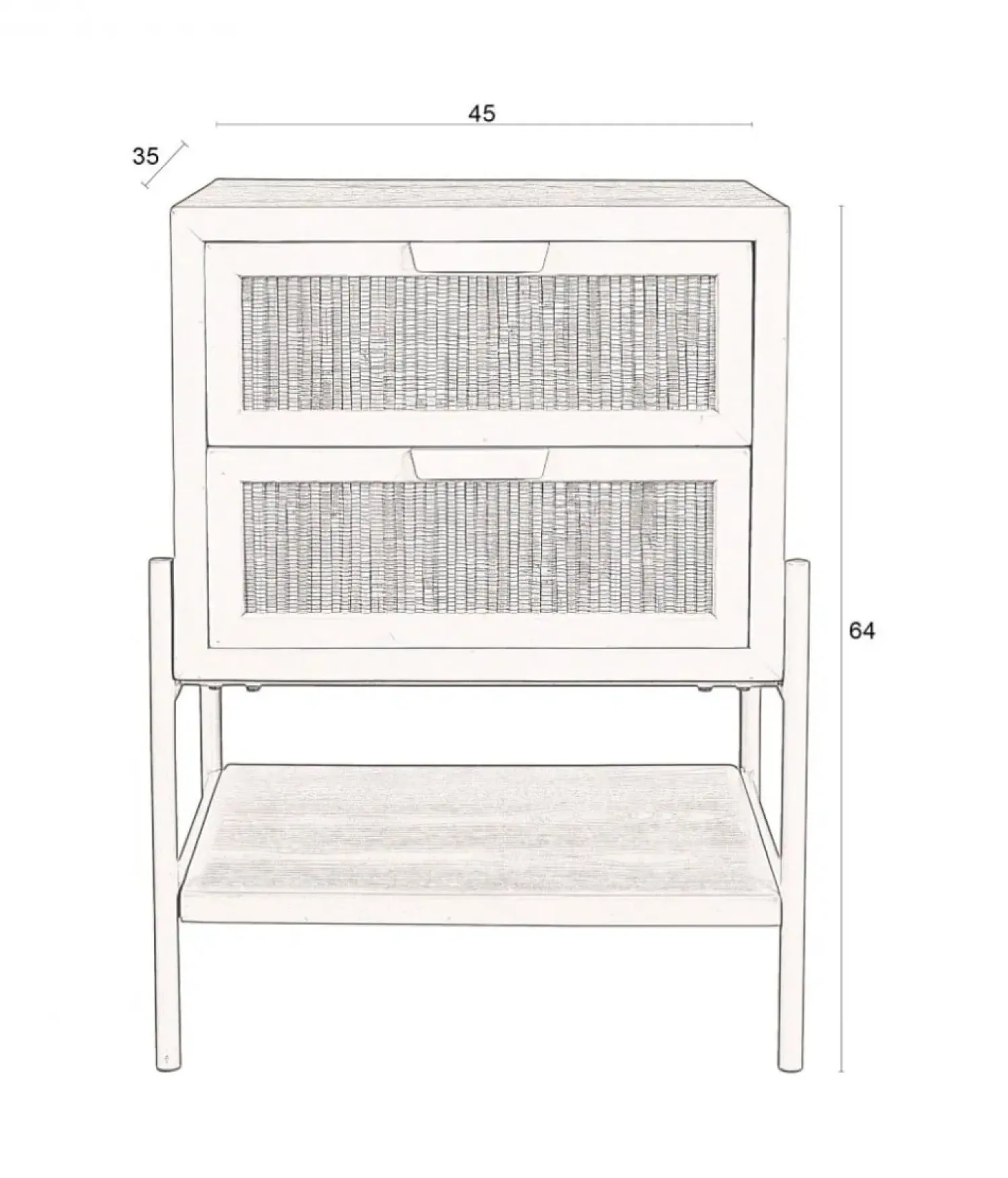 Dutchbone Nachtkastjes|Industriele Kasten|Nachtkastje Yasu Rotan Zwart 45cm