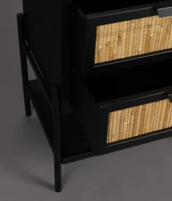 Dutchbone Nachtkastjes|Industriele Kasten|Nachtkastje Yasu Rotan Zwart 45cm