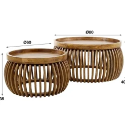 Cavetown Salontafels|Namra Curved salontafel set van 2 mangohout zandkleur