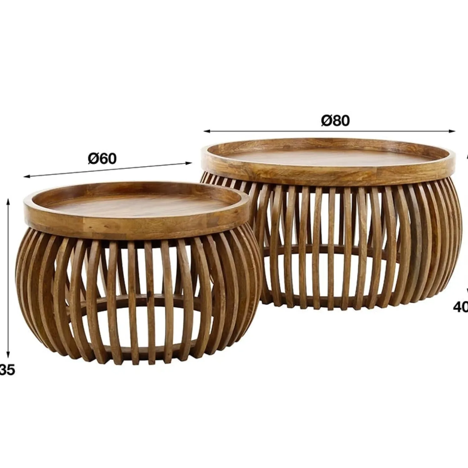 Cavetown Salontafels|Namra Curved salontafel set van 2 mangohout zandkleur