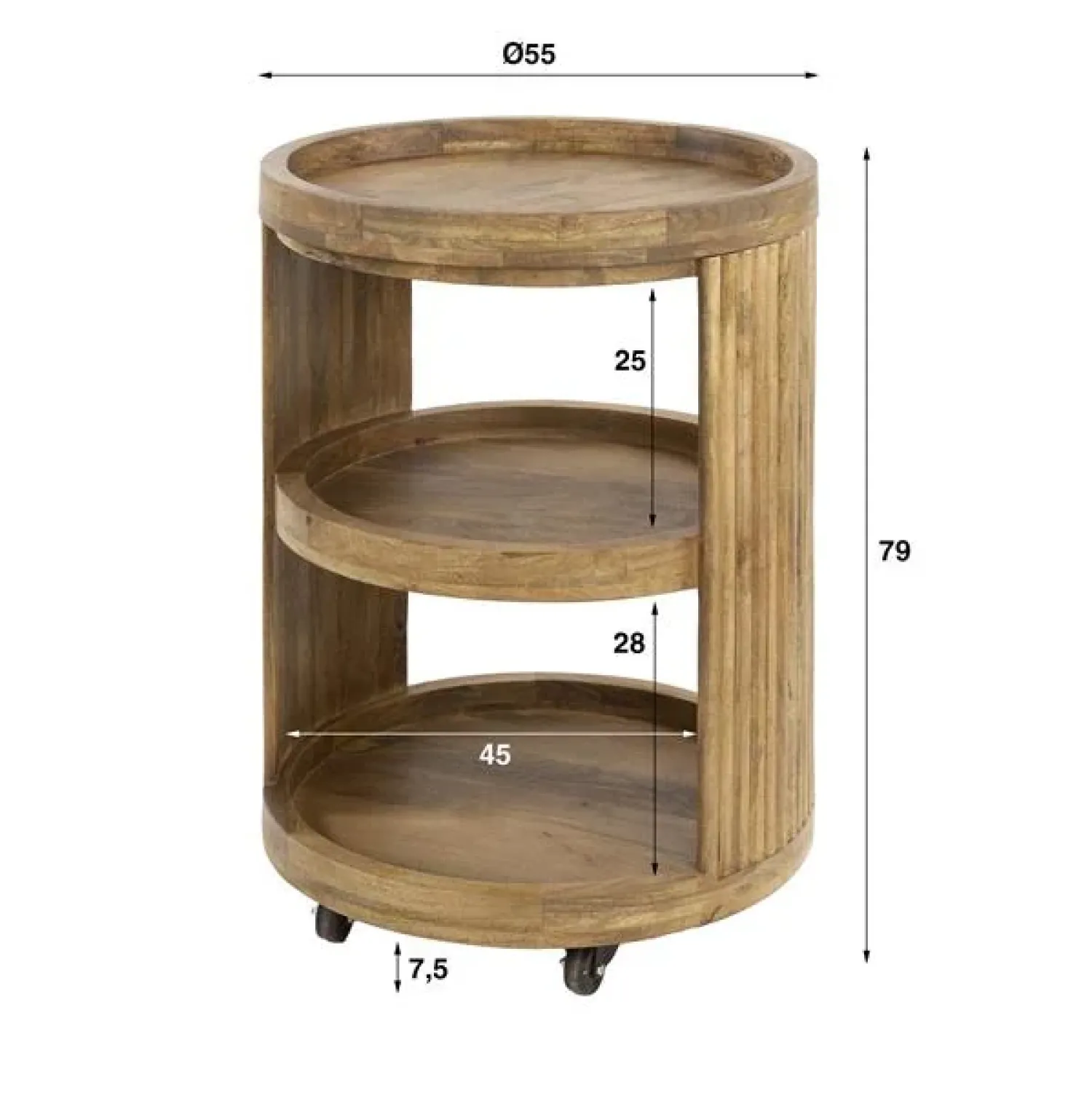 Kalfort Wijnkasten|Industriele Kasten|Namra Wijntrolley Mangohout Ø55cm