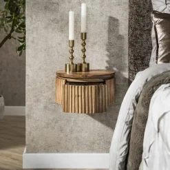 Kalfort Nachtkastjes|Industriele Kasten|Namra zwevend Nachtkastje rond Mangohout 30cm