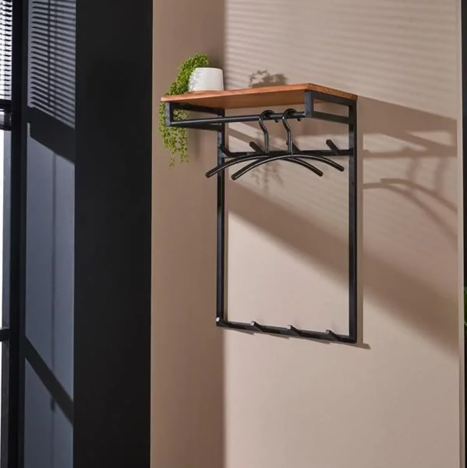 Kalfort Kapstokken|Narrow Kapstok hoog 2×4 haken acacia naturel