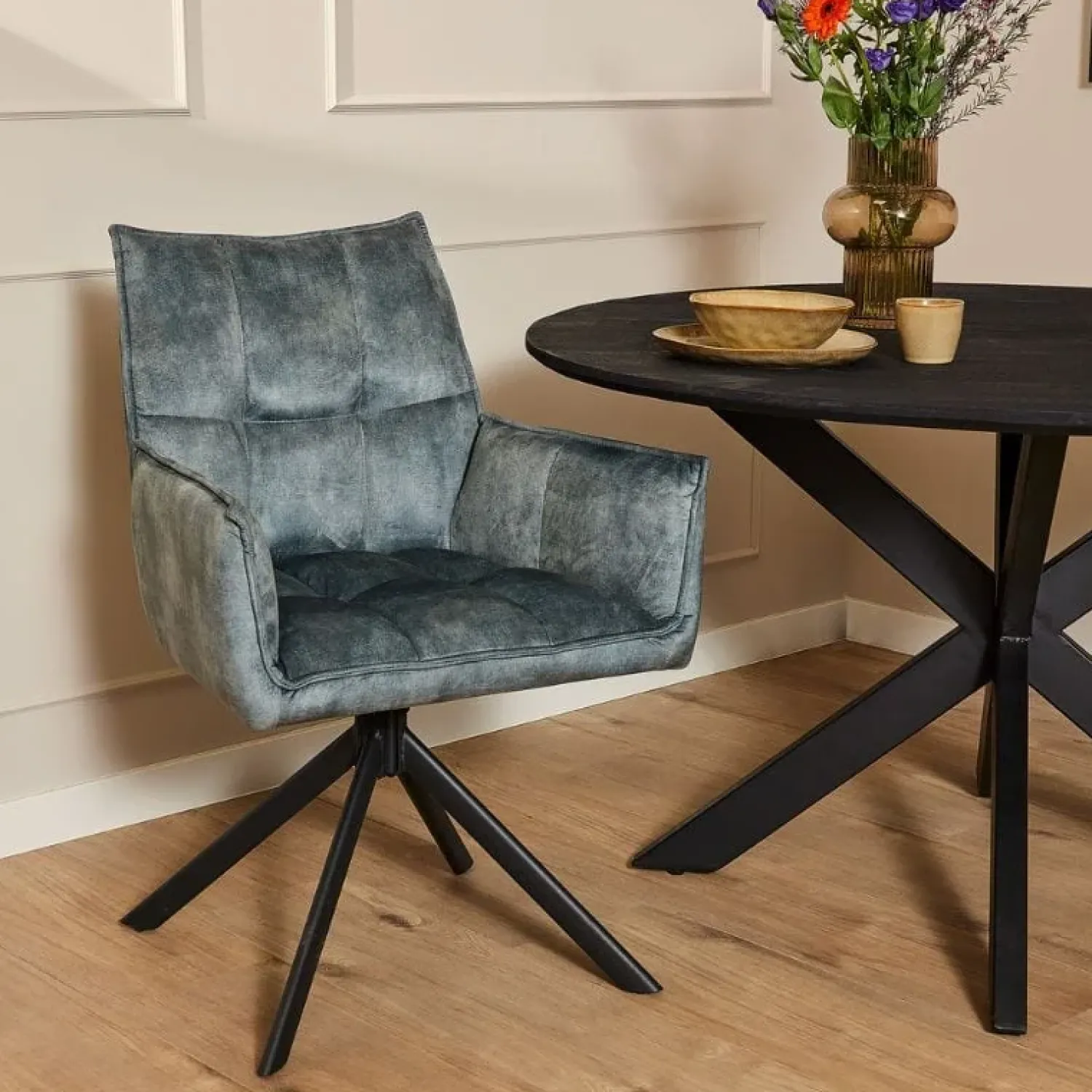 Furndea Eetkamerstoelen|Nelly eetkamerstoel velvet Light blue