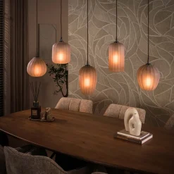 Kalfort Hanglampen|Glazen Hanglamp|Nevada 5-lichts Hanglamp bruin-frosted glas