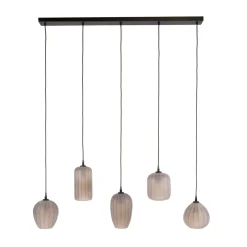 Kalfort Hanglampen|Glazen Hanglamp|Nevada 5-lichts Hanglamp bruin-frosted glas
