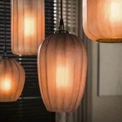 Kalfort Hanglampen|Glazen Hanglamp|Nevada 5-lichts Hanglamp bruin-frosted glas